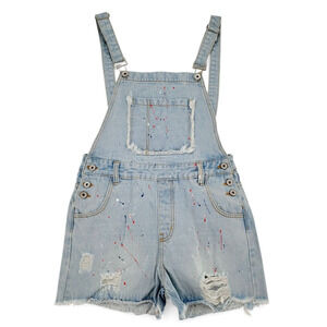 POL Distressed Denim‎ Shorts Painter Splatter Overalls Y2K Boho Grunge 30" Waist